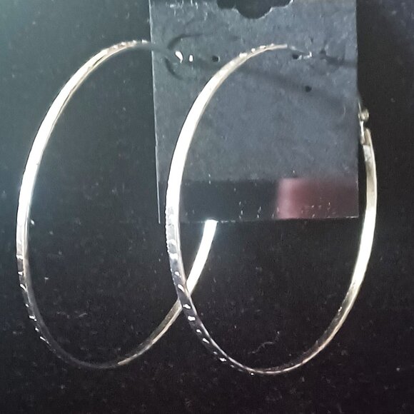 Retro Silvertone Hoop Earrings  2" - Picture 1 of 5